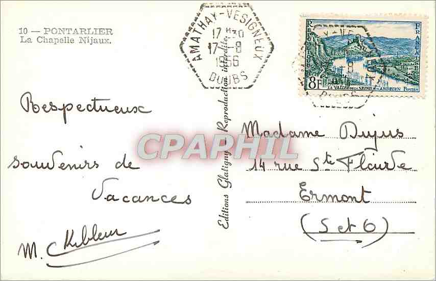 CPM Pntarlier La Chapelle Nijaux — Verso