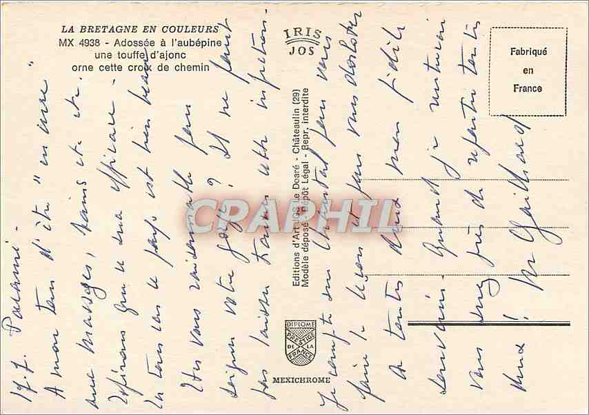 CPM La Bretagne en couleurs Adossee a l'aubepine une touffe d'ajonc orne ctte croix de chemin — Rückseite