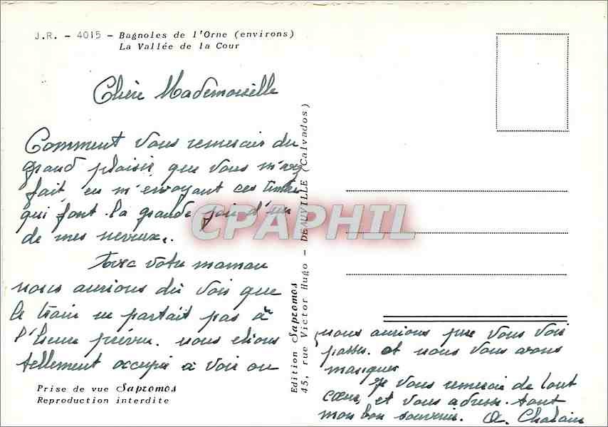 CPM Bagnoles de l'Orne (environs) La vallee de la cour Chien — Rückseite