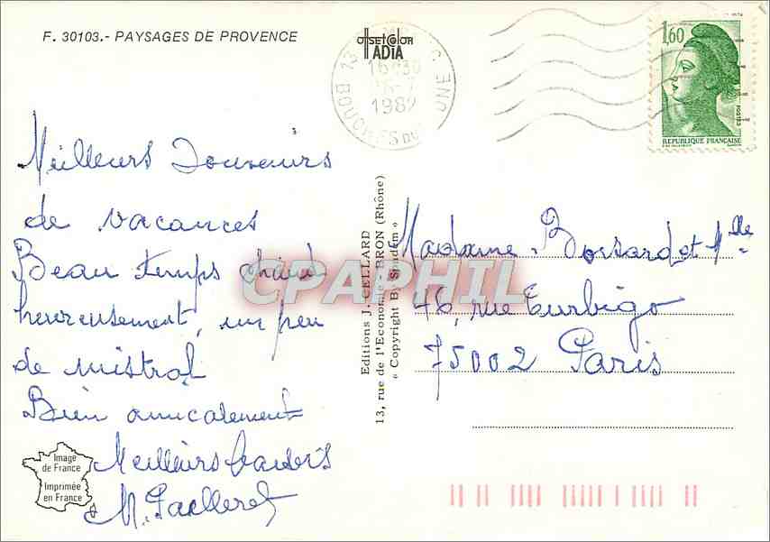 CPM Paysages de Provence — Verso