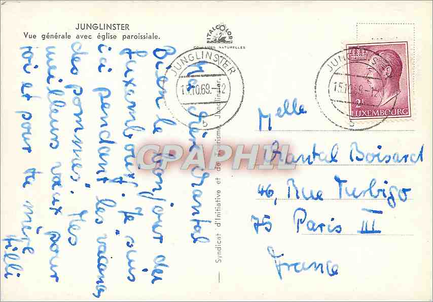 CPM Junglinster Vue generale avec eglise paroissiale — Verso