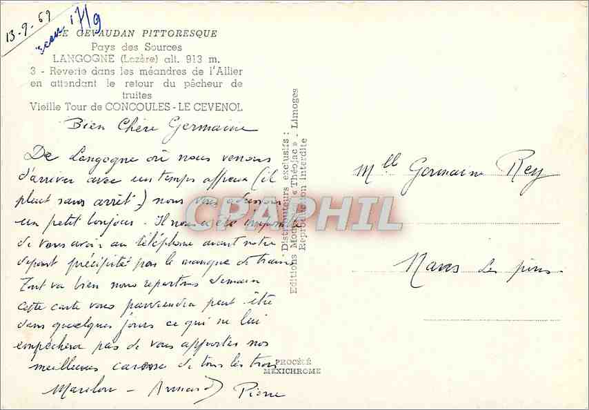 CPM Cevaudan Pittoresque Pays des Sources Langogne (Lozere) alt 913 m — Rückseite