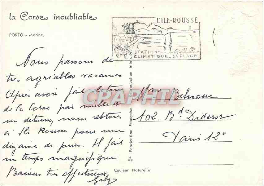 CPM La Corse inoubliable Porto Marine — Rückseite