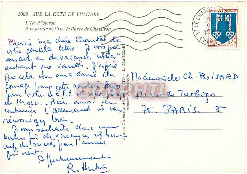 Phare de Chassiron — Île d'Oleron — Édition Ariac, n°1009 — Verso