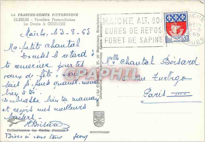 CPM La Franche Comte Pittoresque Frontiere Franco Suisse Le Doubs a Goumois — Rückseite