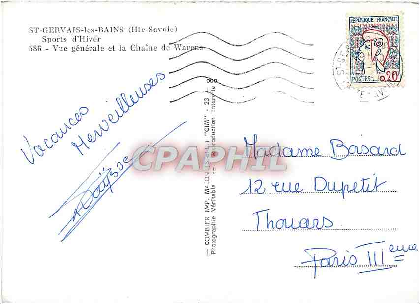 St-Gervais-les-Bains — Vue générale et la Chaîne de Warcons — Combière Imp. 'CIM' n°586 — Verso
