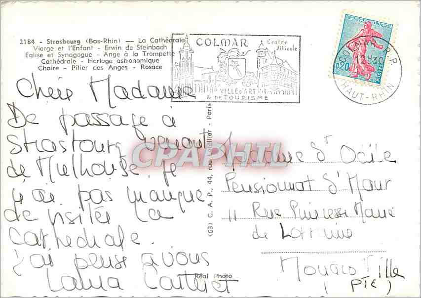 CPM Strasbourg (Bas Rhi) La Cathedrale Vierge de l'enfant — Verso