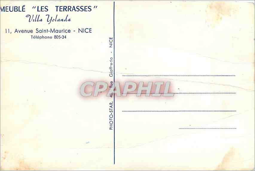 CPM Meuble les Terrasses Villa Yolanda Avenue Saint Maurice Nice — Rückseite