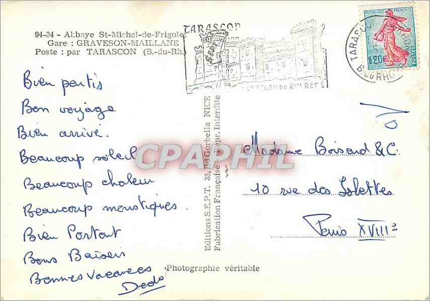 Abbaye Saint-Michel-de-Frigole — Tarascon — Éditions S.E.P.T. 34, NICE — Verso