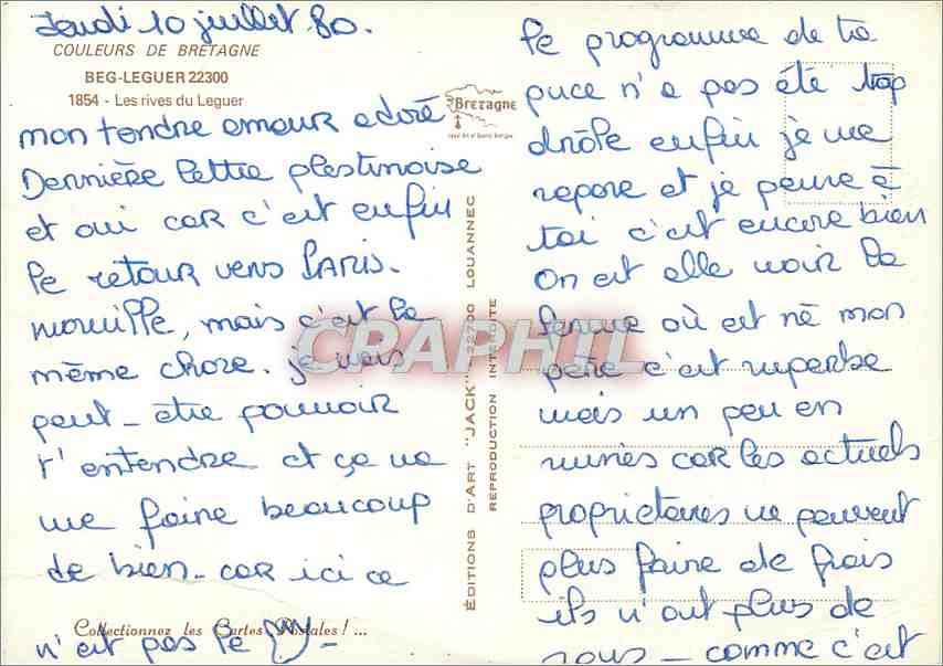 Les rives du Leguer — Bretagne — Éditions d'Art 'Jack' n°22300 — Rückseite