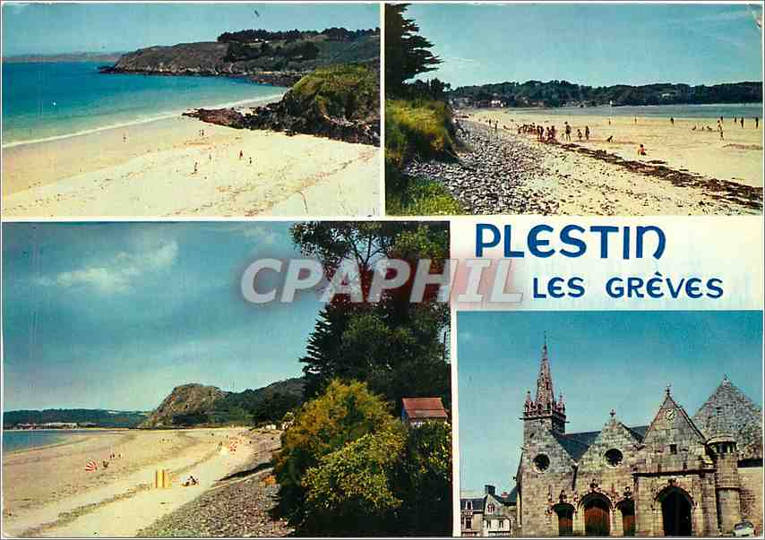 CPM La Bretagne en Couleurs Plestin le Greves (C du N) La Plage le roche legendaire et l'Eglise