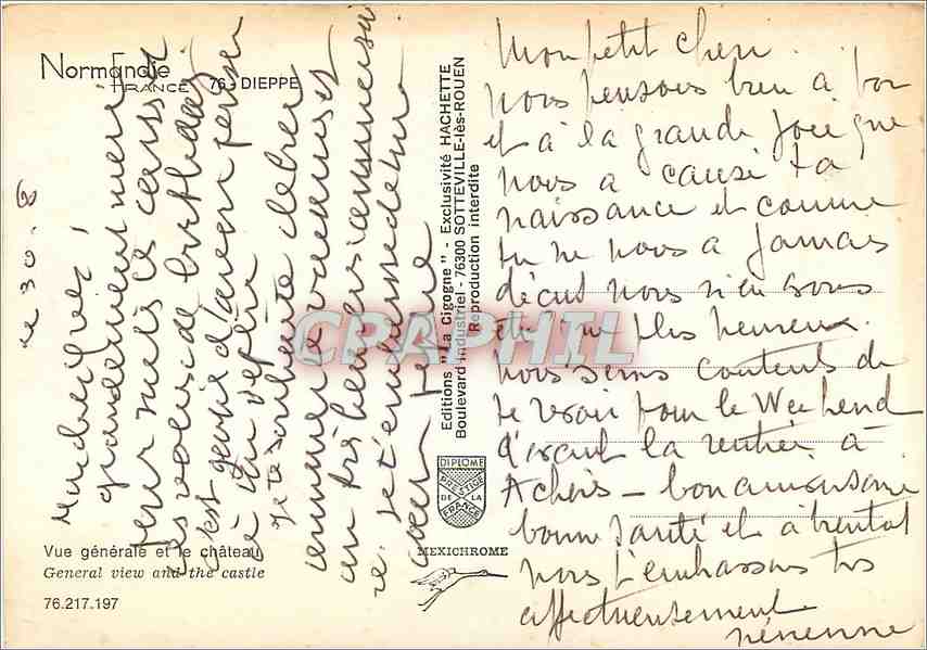 CPM Vue generale et le chateau Normande Dieppe — Verso
