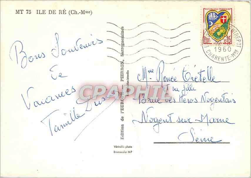 Ile de Ré — vue panoramique — Edition de PEURON, MT 75 — Rückseite