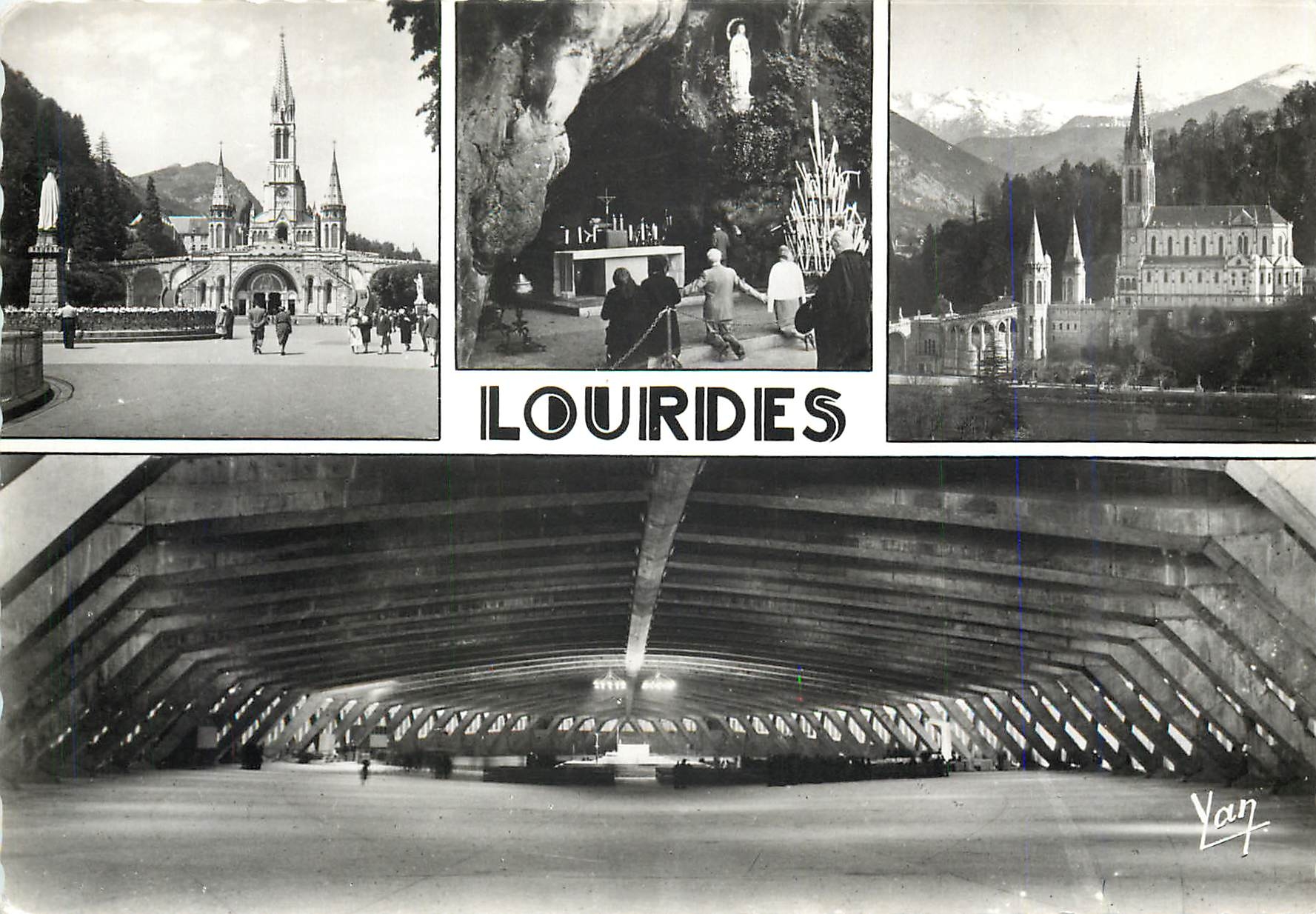 CPM Lourdes Entree du Rosaire La Golfe la Basilique et les montagnes