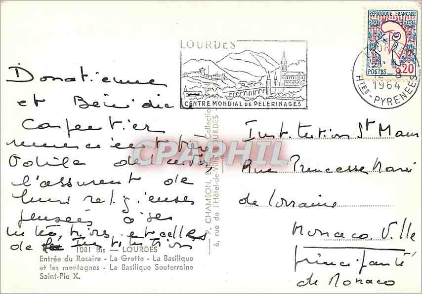 CPM Lourdes Entree du Rosaire La Golfe la Basilique et les montagnes — Verso