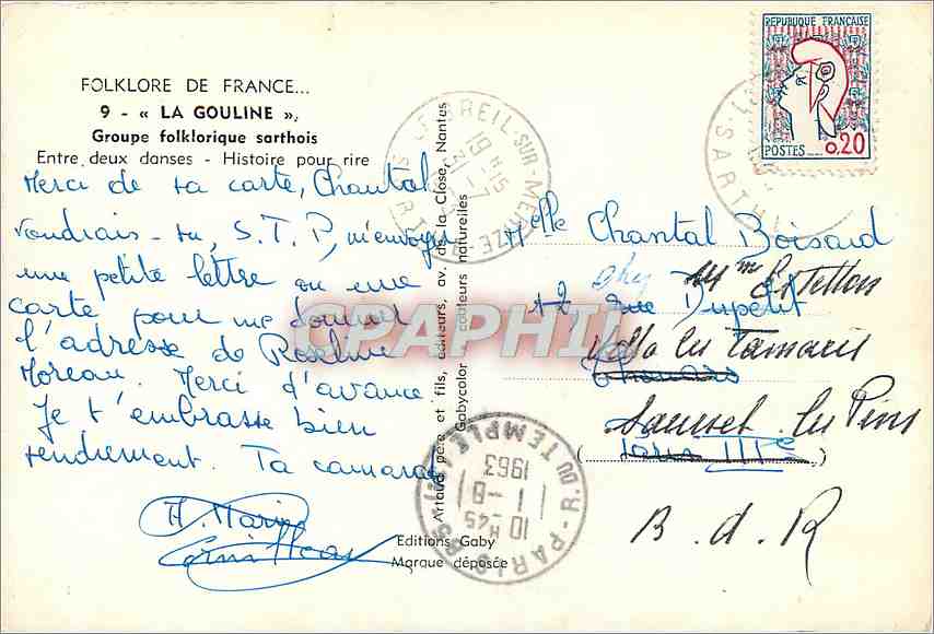 CPM Foklore de France La Gouline Groupe Folkllorique Sarthois — Rückseite