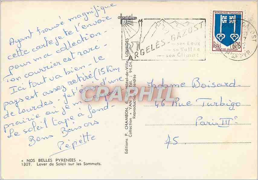 CPM Belles Pyrenees Lever de Soleil sur les Sommets — Verso