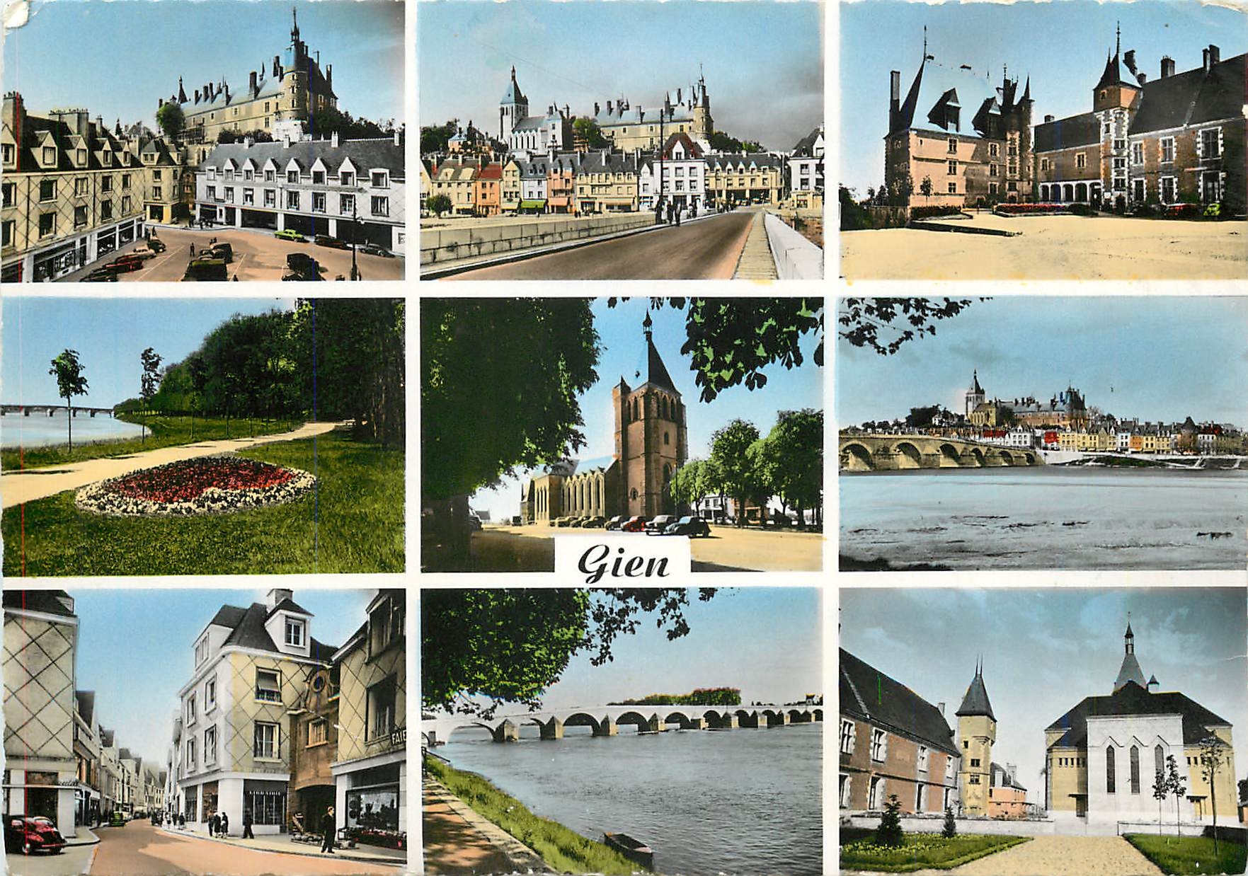 CPM Gien Place Leclerc Vue prise du Pont Le Chateau