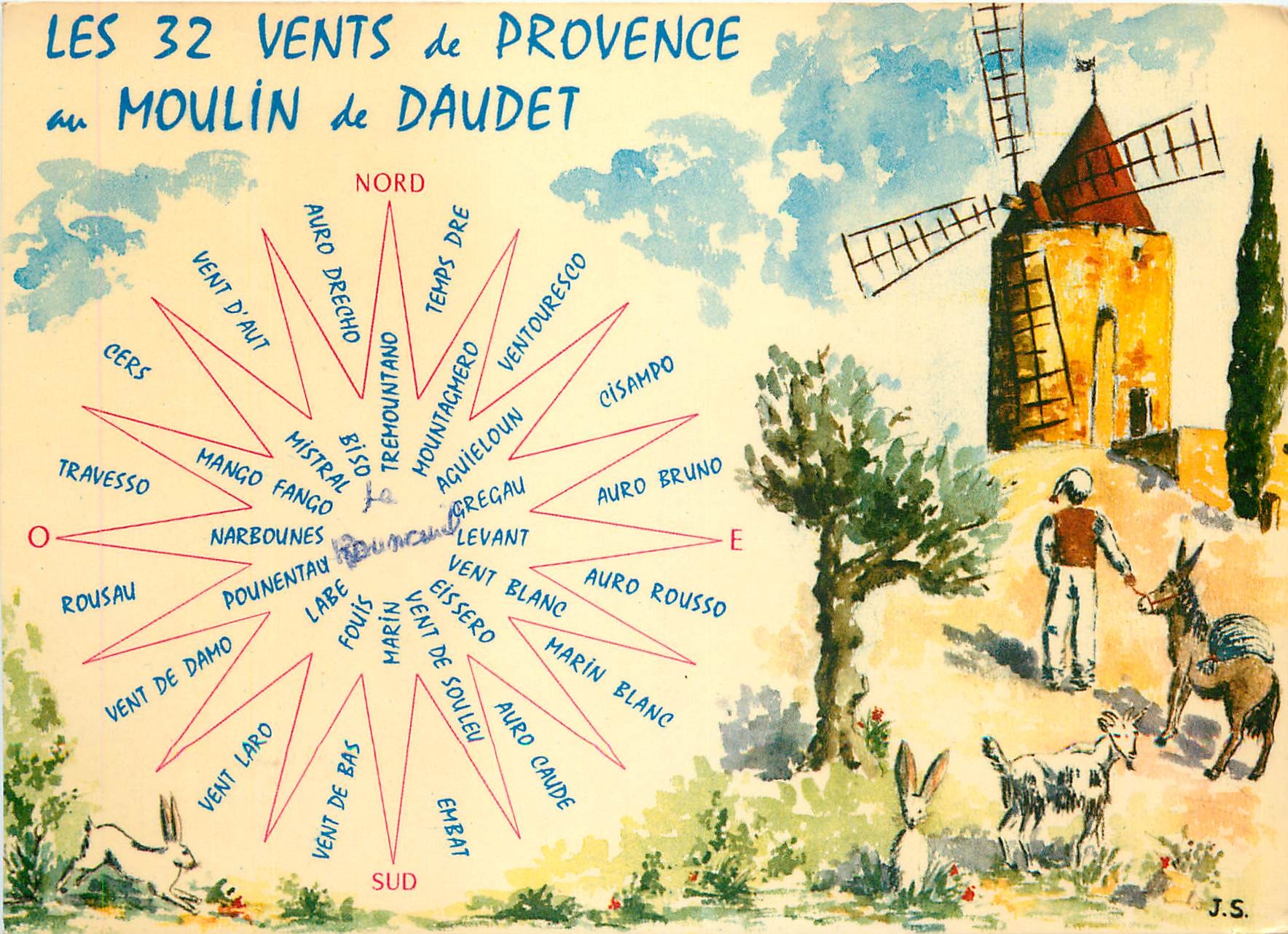 CPM Les 32 vents de Provence au Moulin de Daudet Ane Mule Chevre