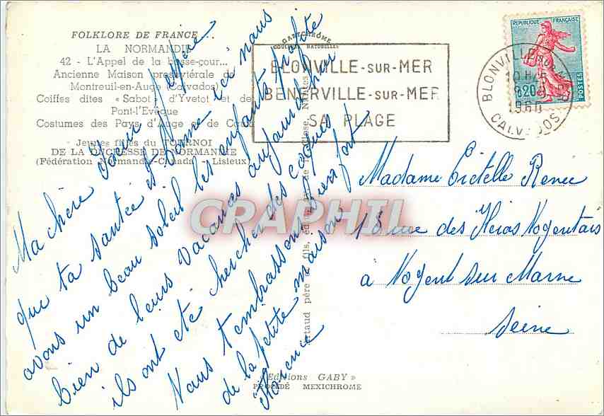 Folklore de France — La Normandie — Coiffes dites « Sabot » d'Yvetot et de Pont-l'Évèque — Éditions Gaby — Verso