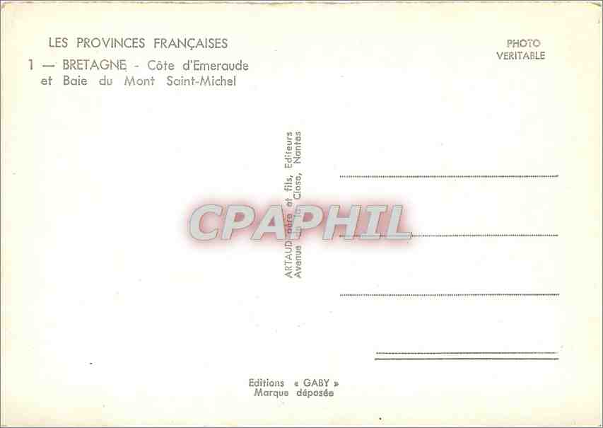 Côte d'Émeraude et Baie du Mont Saint-Michel — Bretagne — Éditions Gaby, Nantes — Verso
