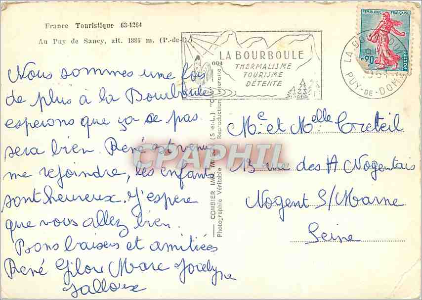 CPM France Touristique au Puy de Sancy alt 1886 m (P de D) — Verso