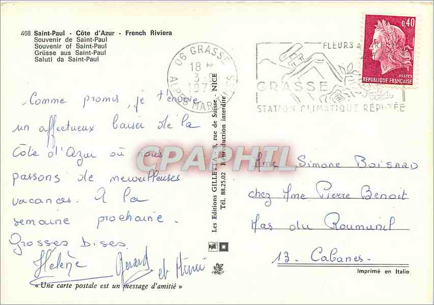 CPM Saint Paul Cote d'Azur Franch Riviera — Rückseite