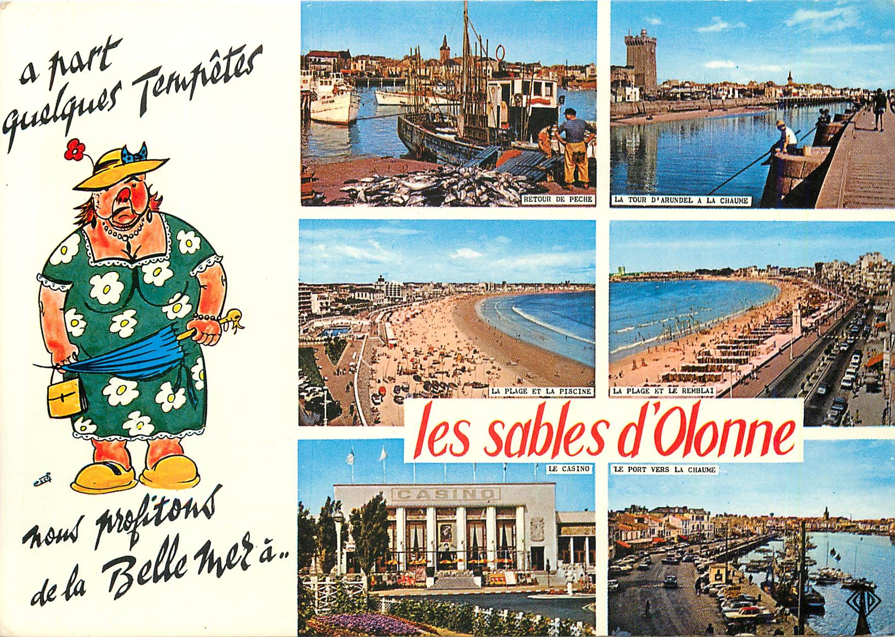 Les Sables-d'Olonne — vue panoramique avec la Tour d'Arundel, le port, la plage et le casino — éditeur Elnacap