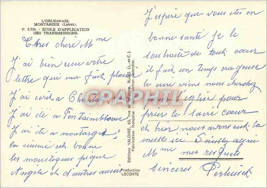 CPM L'Orleanaus Montargis (Loiret) Ecole D'Application des Transmissions Militaria — Rückseite