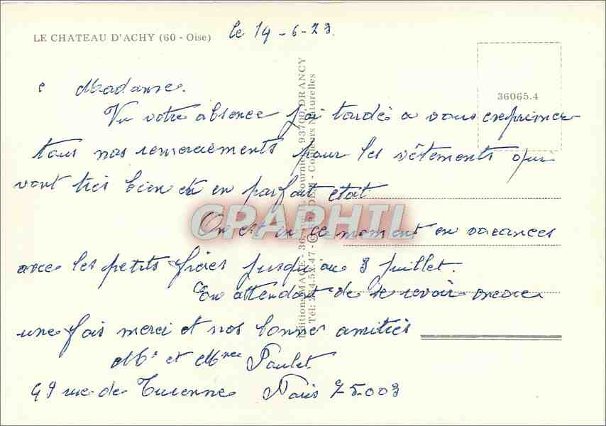 CPM Le Chateau d'Achy (Oise) — Rückseite
