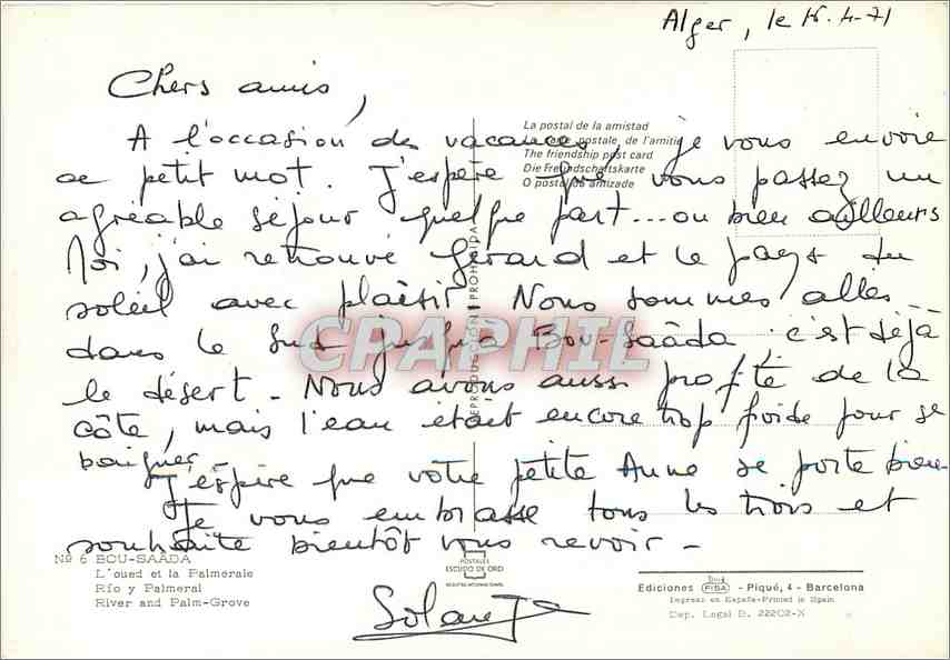 CPM Bou Saada L'Oued et la Palmoraie — Rückseite