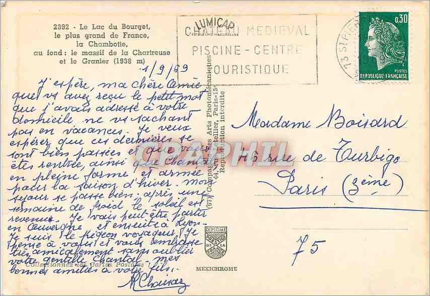 CPM Le Lac du Bourget Le Plus grand de France la Chambotte — Rückseite