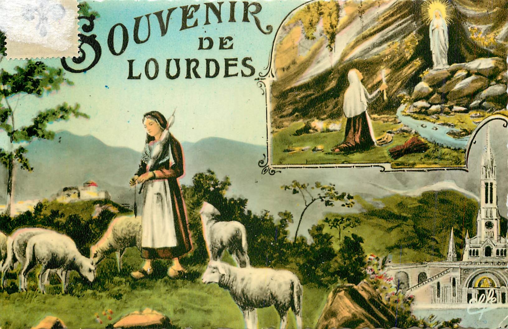 CPM Lourdes Sainte Bernadette gardant les moutons a Bartres
