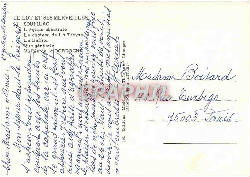 CPM Le Lot et ses Merveilles Souillac L'eglise abbatiale le chateau de la Treyne — Rückseite