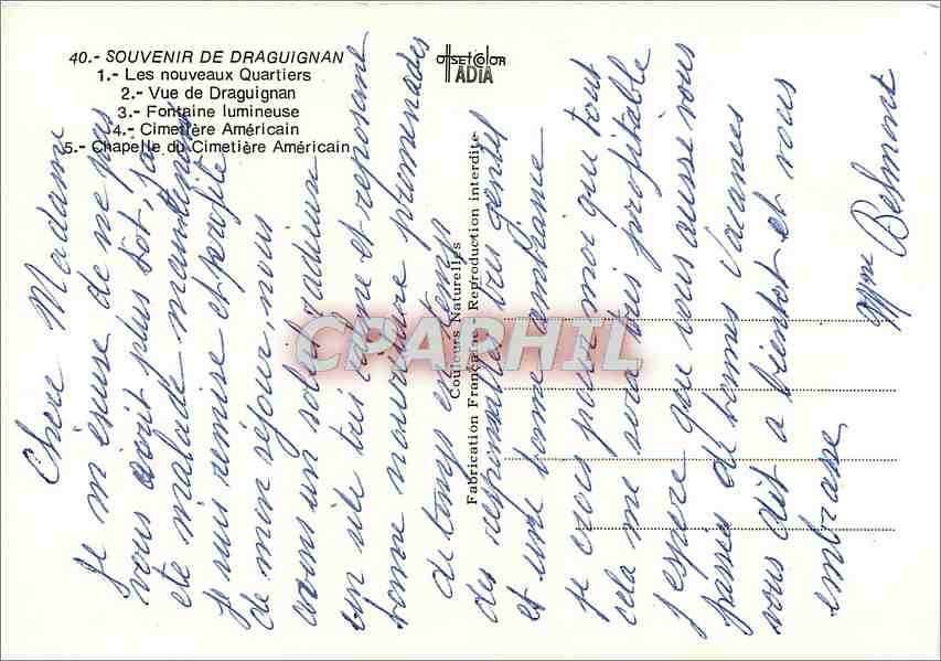 Draguignan — Erinnerung an Draguignan — Odet Color Adia Nr. 40 — Rückseite