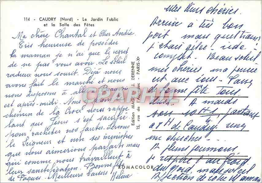CPM Caudry (Nord) Le Jardin Public et la salle des Fetes — Back