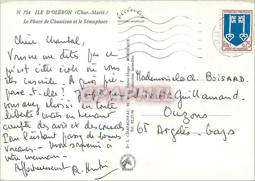 Ile d'Oléron — Le Phare de Chassiron et le Sémaphore — Éditeur Elcée, n° 734 — Rückseite