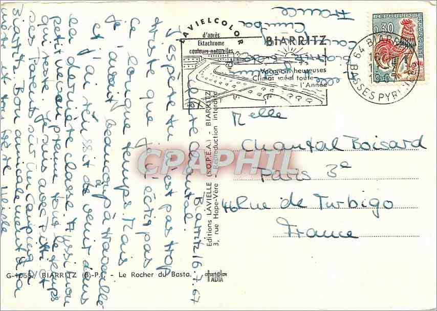 CPM Biarritz (B P) Le Rocher du Basta — Rückseite