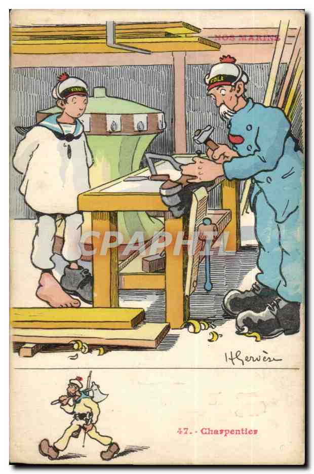 Nos Marins-Fantaisie-Humour-Bateau- Charpentier CPA Gervese Illustrateur