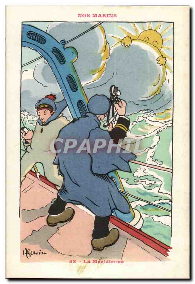 Nos Marins-Fantaisie-Humour-Bateau- La Meridienne- CPA Gervese Illustrateur