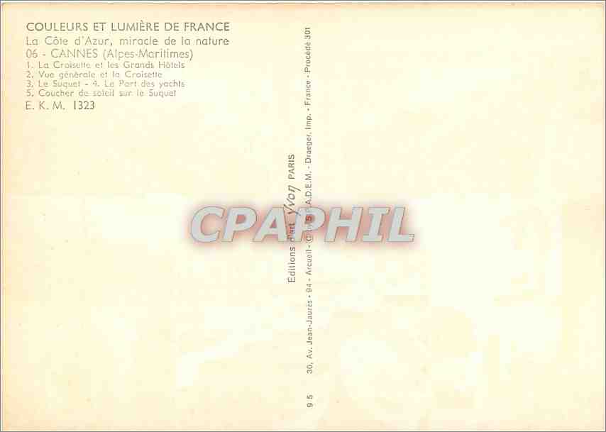 CPM Couleurs et Lumiere de France La Cote d'Azur miracle de la nature Cannes (Alpes Mmes) La croiset — Rückseite
