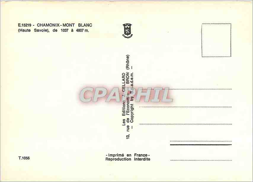 CPM Chamonix Mont Blanc (Haute Savoie) de 1037 a 4807m — Verso