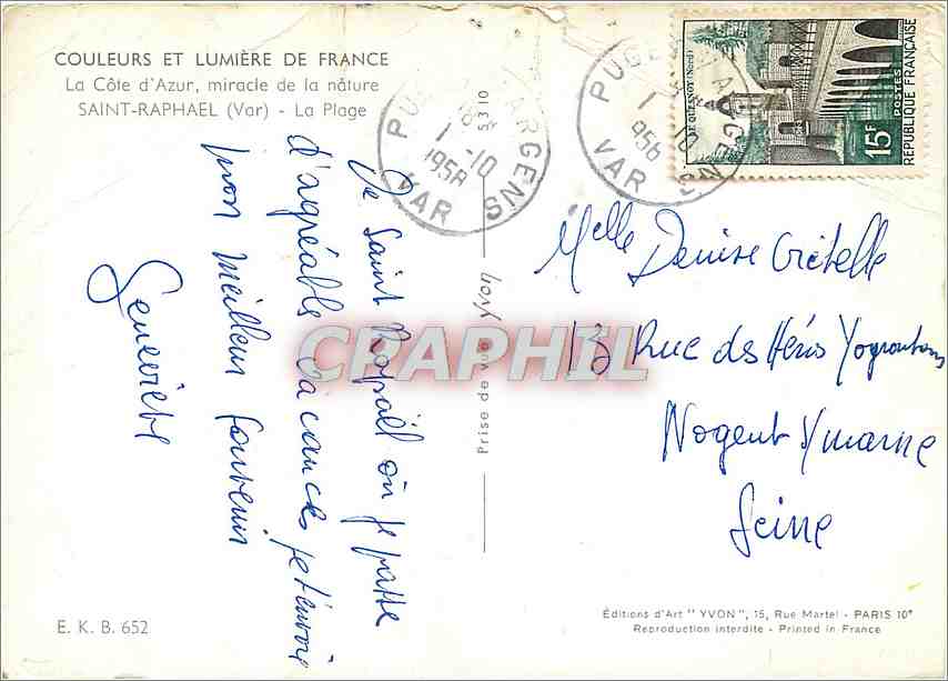 Plage de Saint-Raphaël — Hotel Les Alques — Éditions d'Art YVON — Reverso