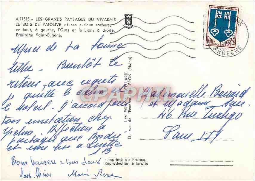 CPM Les Grands Paysages du Vivarais Le Bois de Palolive et ses curieux rochersen haut — Rückseite
