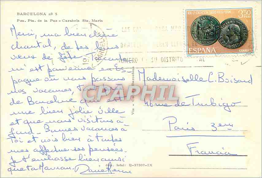 CPM Barcelona Pla de la Paz Carabela Ste Maria — Rückseite