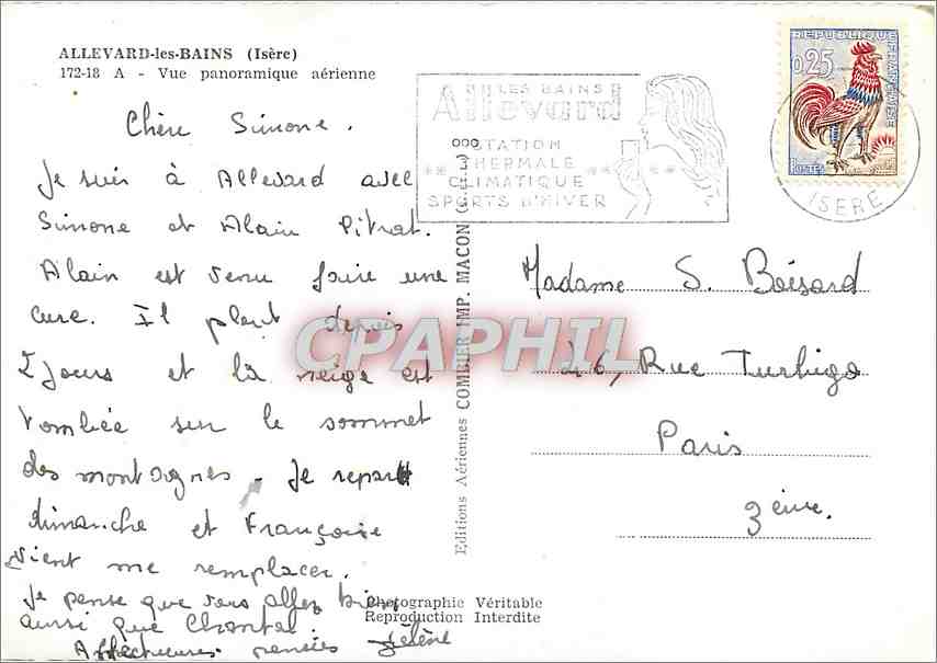Allevard-les-Bains (Isère) — Vue panoramique aérienne — Éditions Aériennes Commerciales — Rückseite