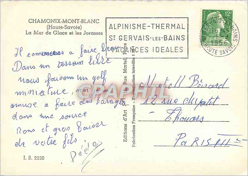CPM Chamonix Mont Blanc (Haute Savoie) La Mer de Glace et le Jorasses — Verso