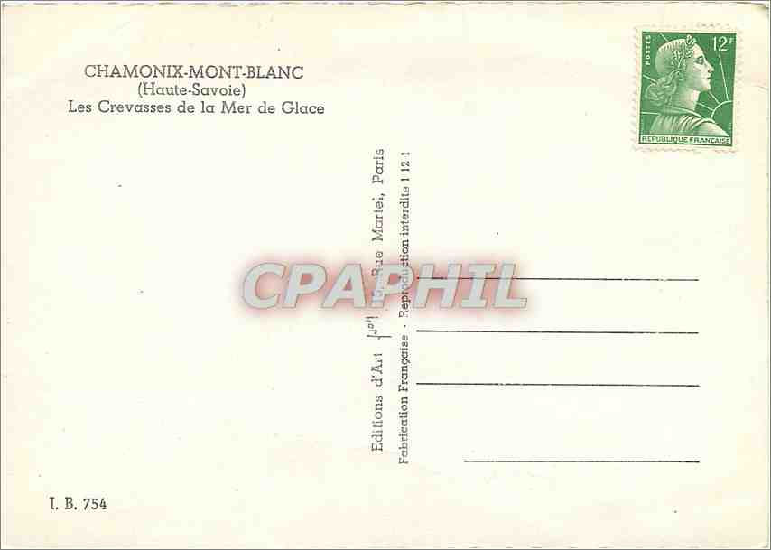Les Crevasses de la Mer de Glace — Chamonix-Mont-Blanc — Éditions d'Art Marte, Paris — Verso
