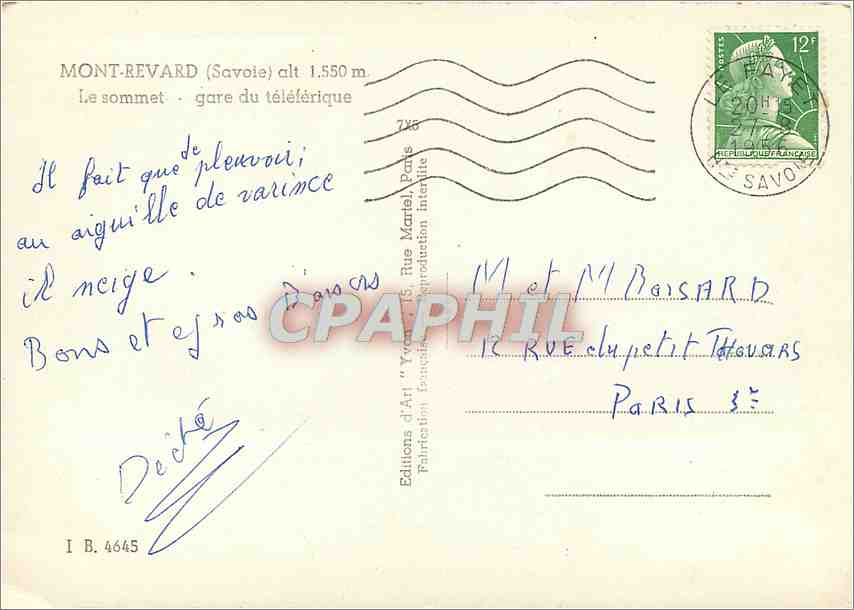 CPM Mont Revard (Savoie) alt 1550 m le sommet gare du telepherique — Rückseite