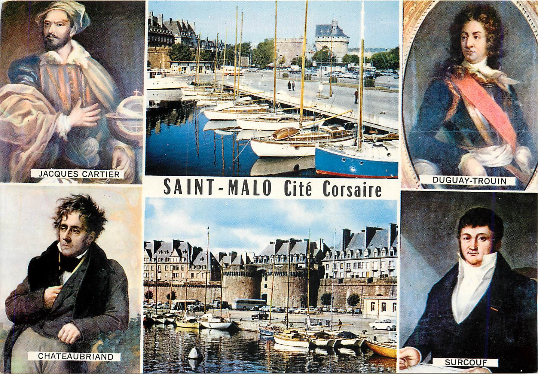 CPM En Bretagne Saint Malo cite Corsaire Malouins celebres Jacques Cartier Duguay Trouin Chateaubria